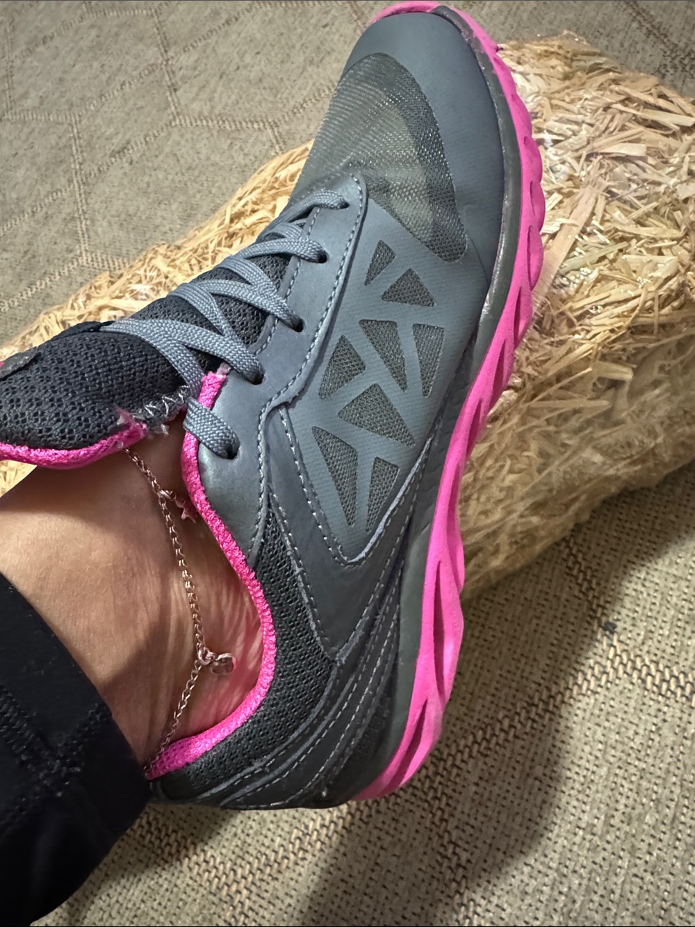 Women’s Athletic Sneakers - Grey with Pink Accents
